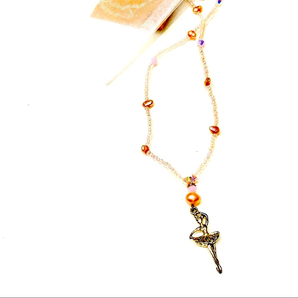 Handmade Pastel Pink Pearl Ballerina Necklace Valentine